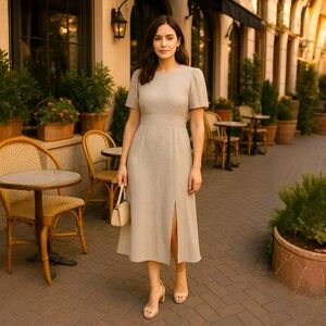 AFRM Women's Micro Leopard Print Janice Short Sleeve Midi Dress Size Small